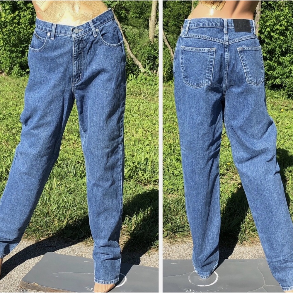 VTG 90s New York & Co High Rise Tapered Leg Distressed Denim Mom Jeans~8~EUC